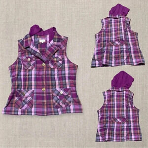 Vintage Y2K Maurices Hooded Plaid Vest - Size XL